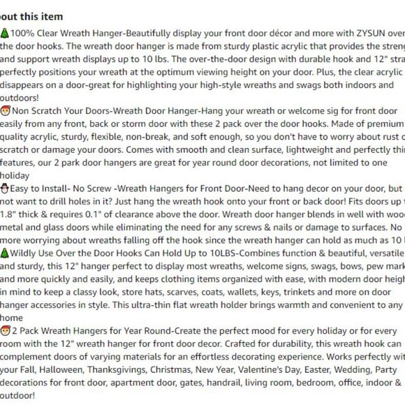 New 2pc pack 12" Clear Wreath-Hanger Non Scratch Over The Door Hooks - Picture 9 of 9